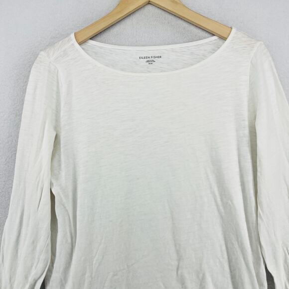 EILEEN FISHER Top M Slub Jersey Organic Cotton Boat Neck Long Sleeve White - Picture 3 of 12